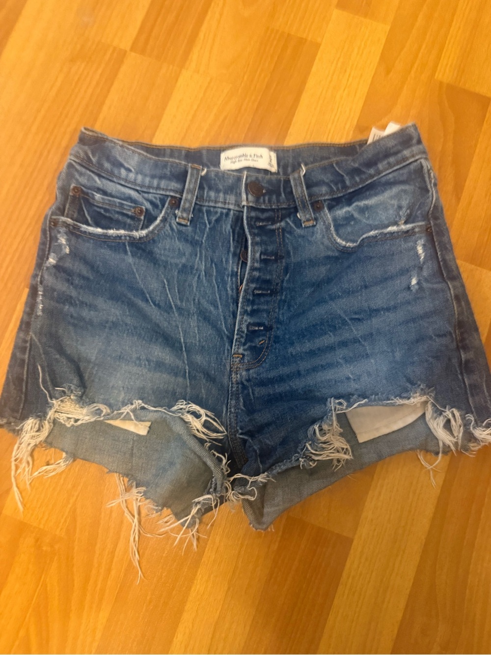 Abercrombie & Fitch Raw Hem Distressed Denim Shorts - Blue
